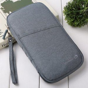 Family Travel Wallet RFID Document Organizer with Hand Strap--Grey color